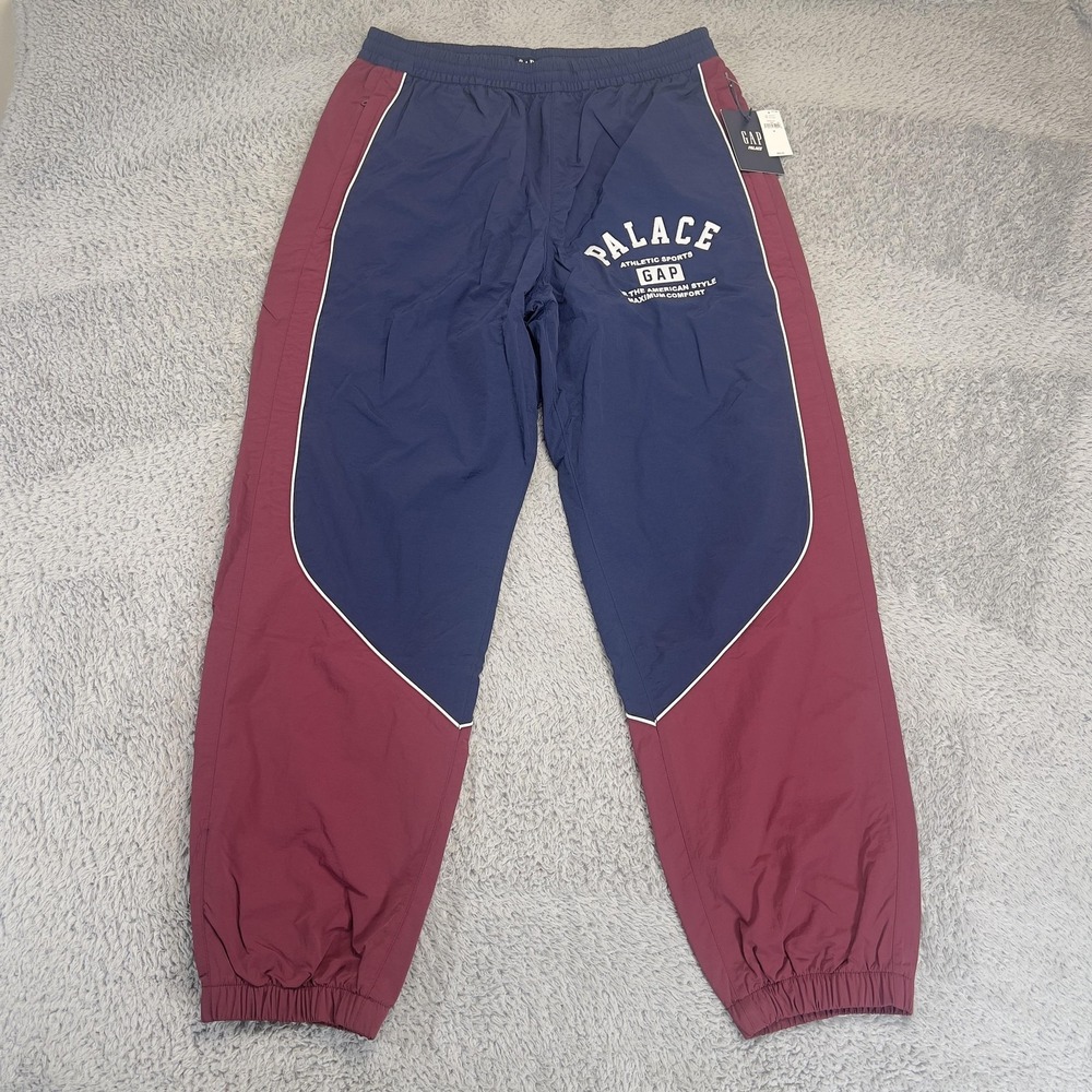 Gap Palace Track Pants Mens M Blue Burgundy Colorblock Nylon Lined Athleisure